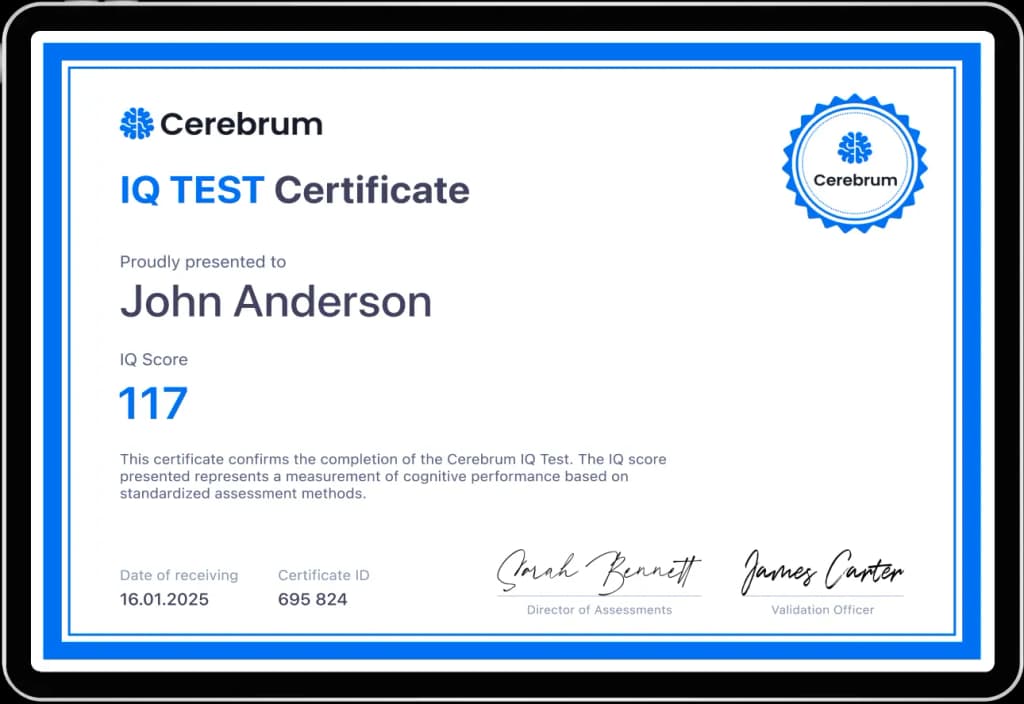 IQ certificate shown on screen of a tablet